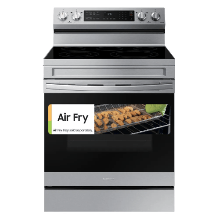 The Home Delight Samsung Electric Range with Convection Oven and Air Fry in Fingerprint Resistant Stainless Steel