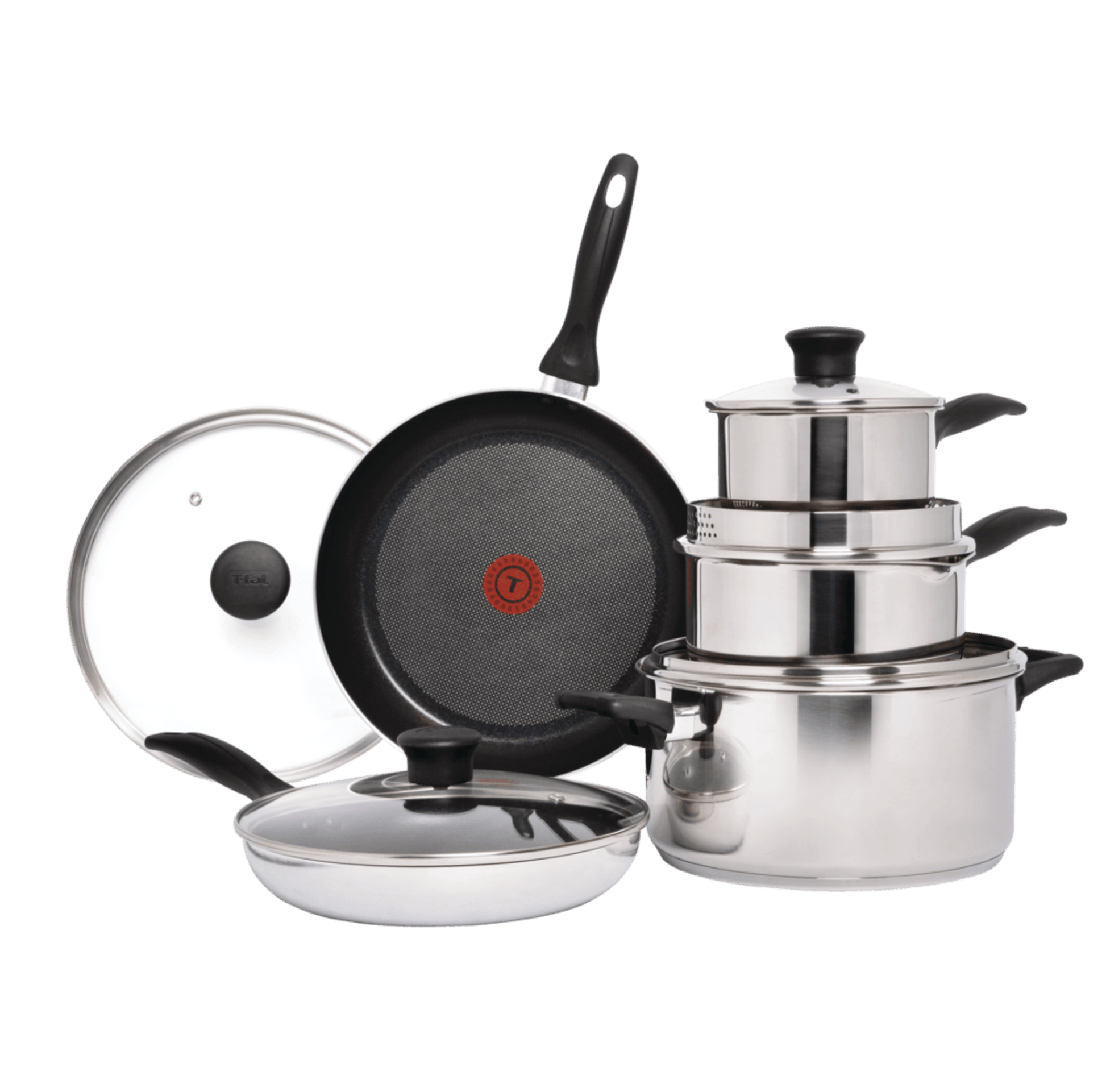 The Home Delight T-fal Stainless Steel Cookware Set, Non-Stick, Dishwasher & Oven Safe, 10-pc