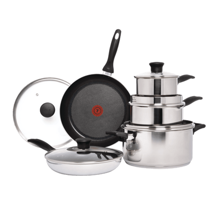 The Home Delight T-fal Stainless Steel Cookware Set, Non-Stick, Dishwasher & Oven Safe, 10-pc