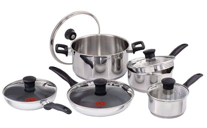 The Home Delight T-fal Stainless Steel Cookware Set, Non-Stick, Dishwasher & Oven Safe, 10-pc