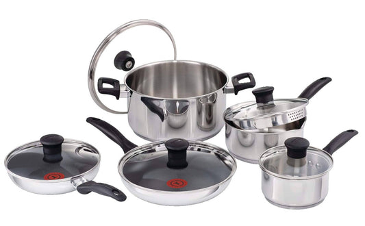 The Home Delight T-fal Stainless Steel Cookware Set, Non-Stick, Dishwasher & Oven Safe, 10-pc