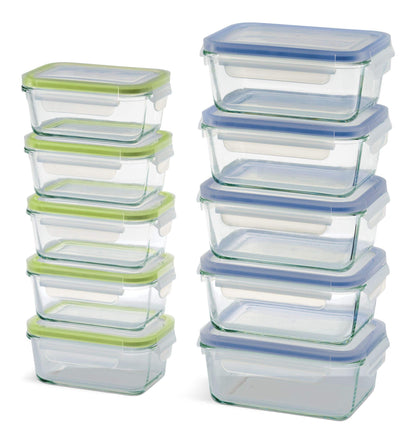 The Home Delight Vida by PADERNO Glass Clip Lid Food Storage Container Set with Leakproof Lids, 10 Count
