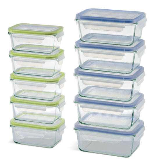 The Home Delight Vida by PADERNO Glass Clip Lid Food Storage Container Set with Leakproof Lids, 10 Count