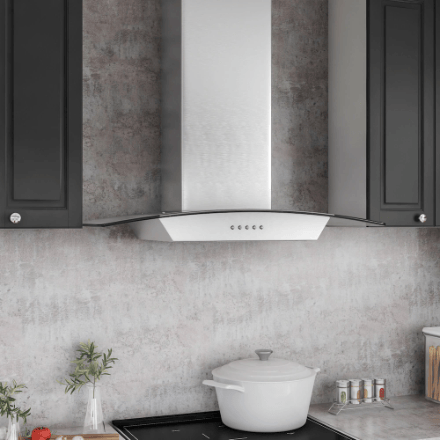 The Home Delight Vissani 30-inch 340CFM T-Shape Shell Only Wall-Mounted Glass Range Hood with 3-Speed Setting in Stainless Steel